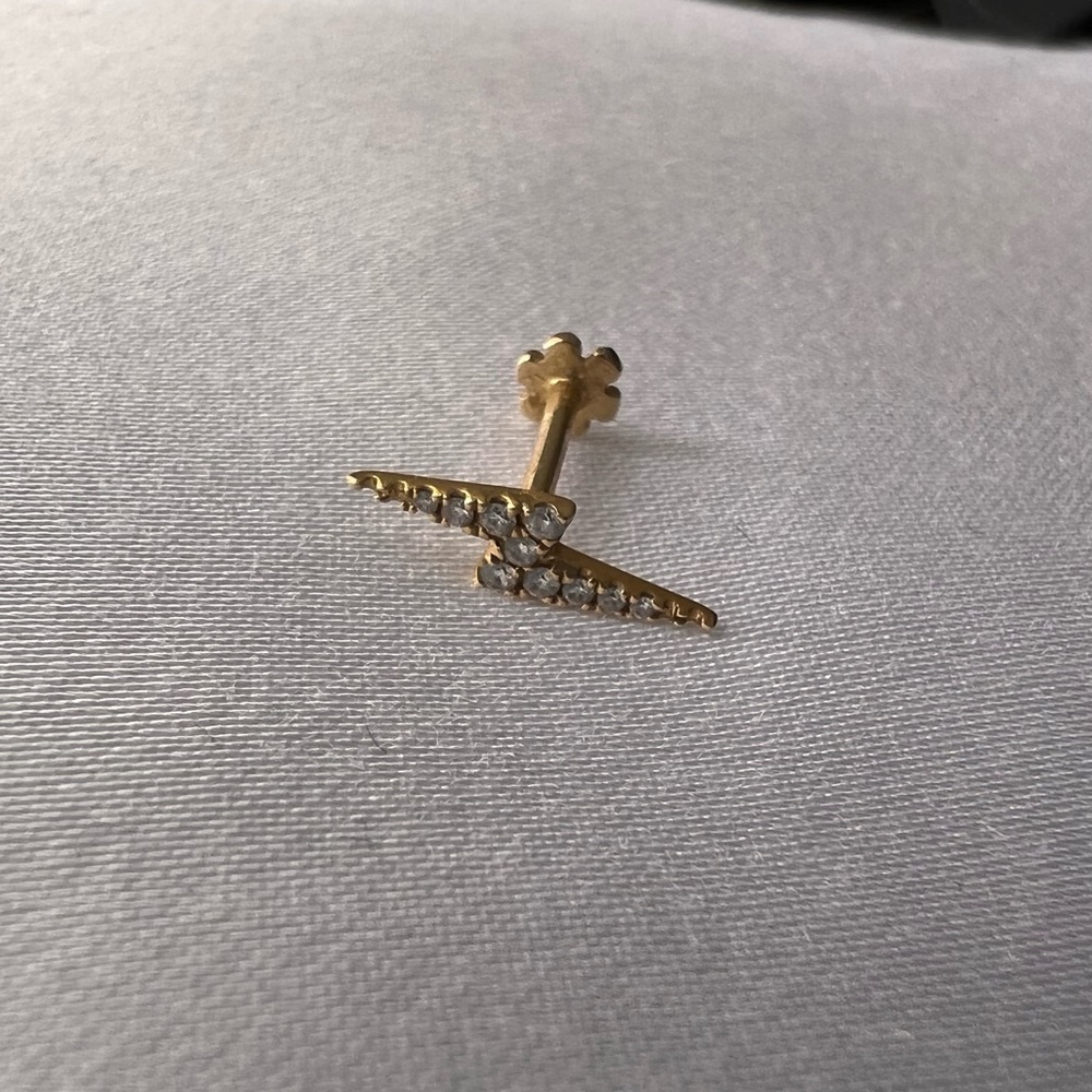 Maria Tash Diamond Lightning Bolt Threaded Stud Earring 14K Yellow Gold